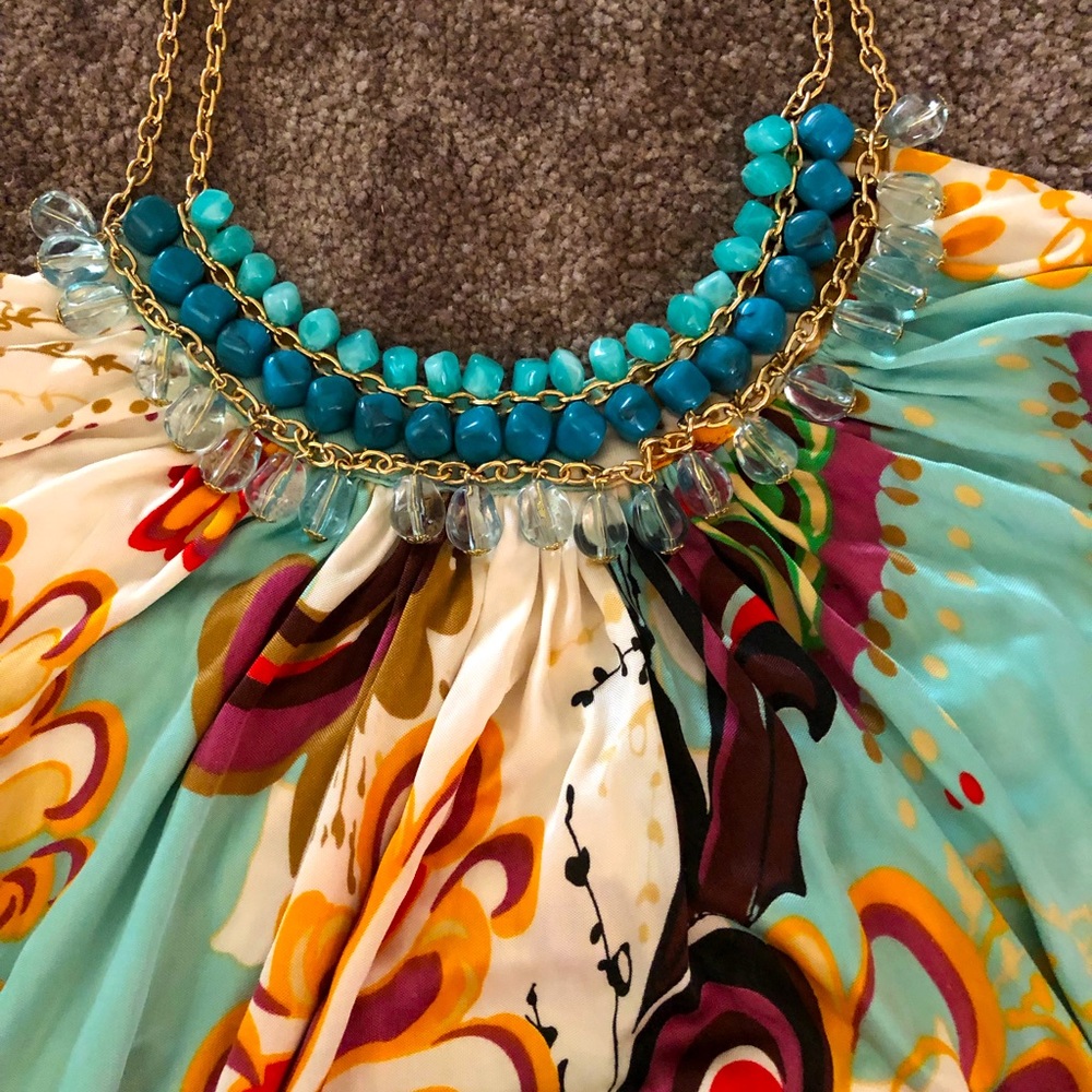 Sky Turquoise Multi-Color Beaded Halter Top
